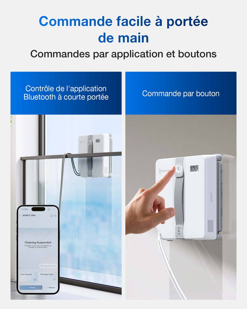 ECOVACS WINBOT MINI Robot Nettoyeur de Vitres - Ultra-Compact, Fin et Puissant, pour Fenêtres Étroites - Gris