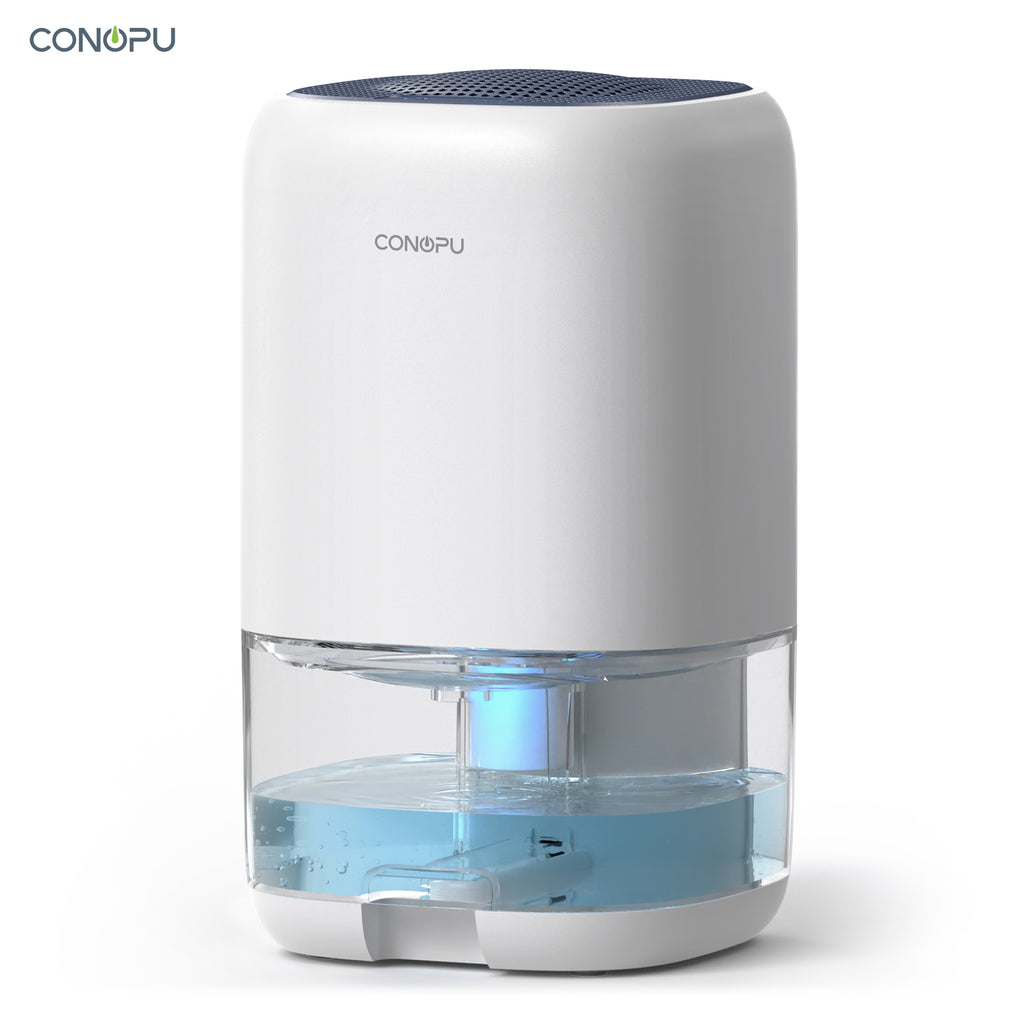 CONOPU Déshumidificateur CS01H, réservoir d'eau de 1000 ml, idéal pour les petits espaces, élimination de l'humidité de 450 ml/jour, ultra silencieux, éclairage ambiant LED 7 couleurs