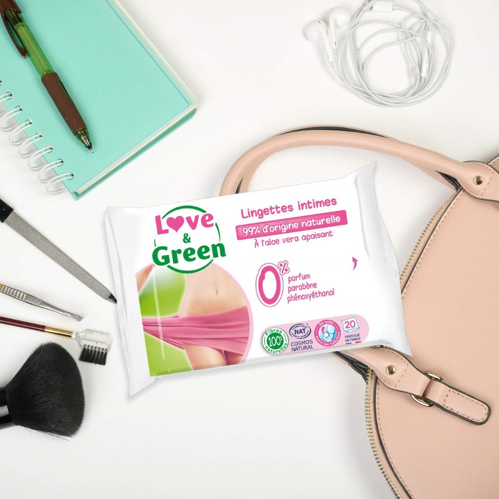 LOVE&GREEN Lingettes intimes APAISANTES sans parfum x 20