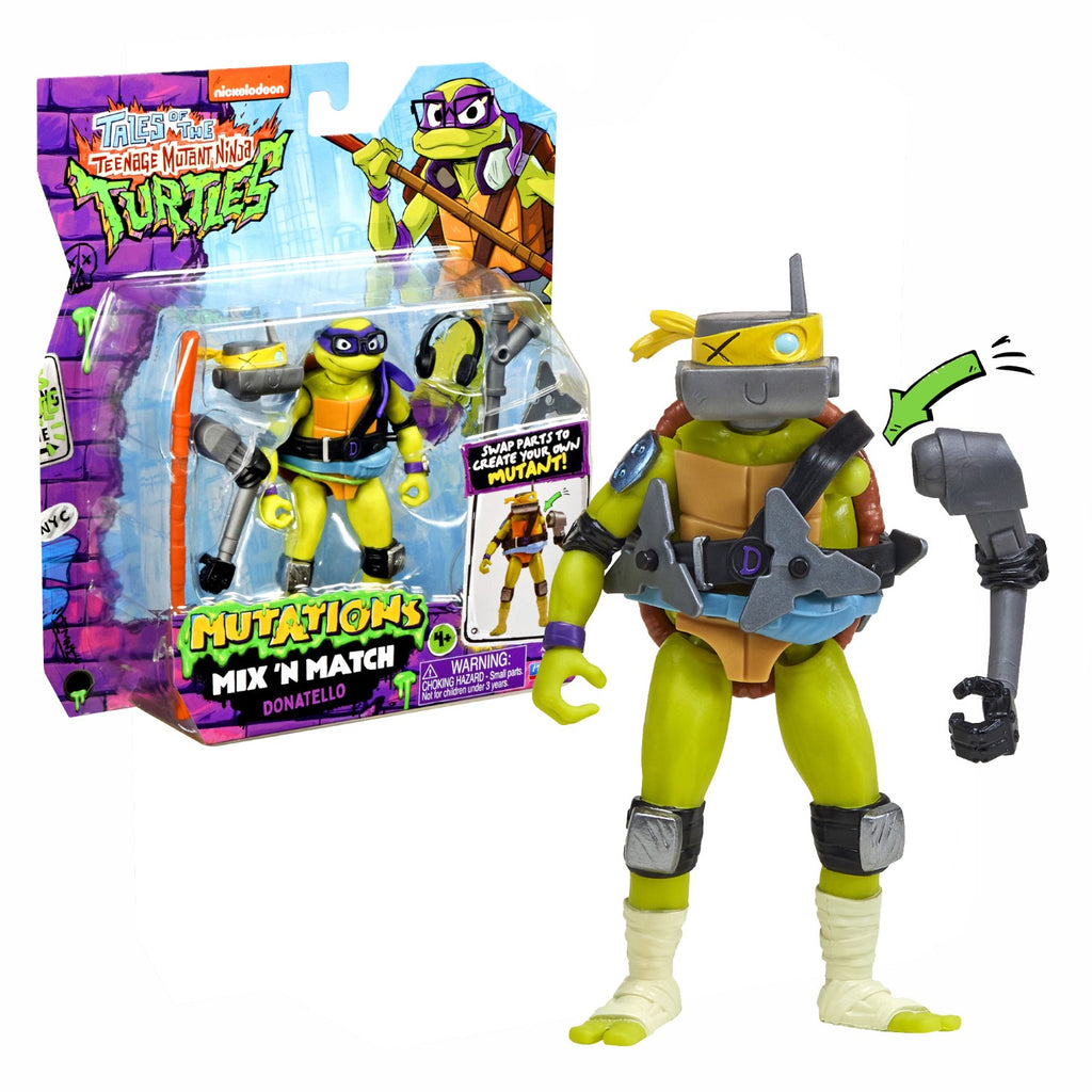 TORTUES NINJA Tortues Ninja, Figurine articulée 12 cm avec accessoires, Mix & Match, Donatello, Pour les enfants à partir de 4 ans, T02018