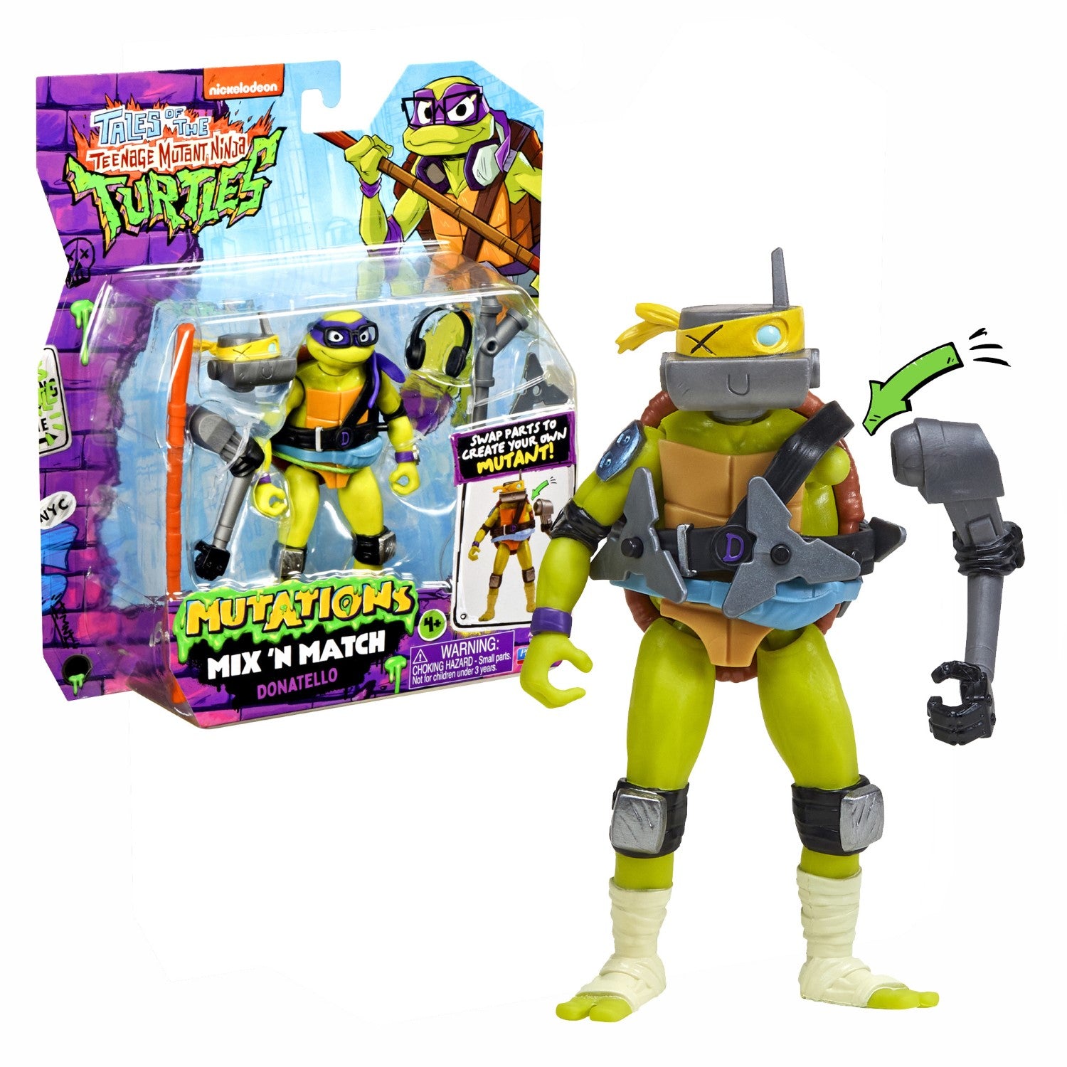 TORTUES NINJA Tortues Ninja, Figurine articulée 12 cm avec accessoires, Mix & Match, Donatello, Pour les enfants à partir de 4 ans, T02018