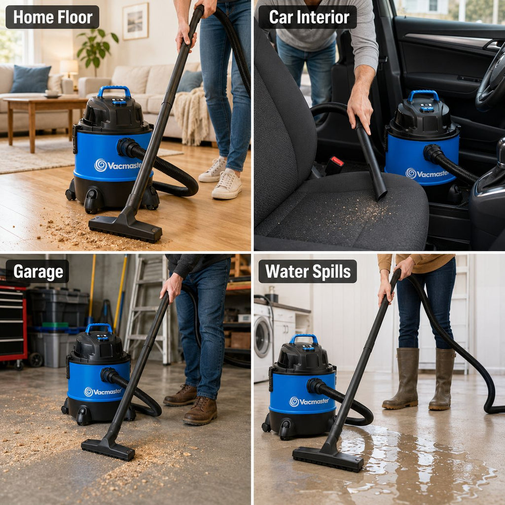 Vacmaster VQ1220PF Aspirateur Eau et Poussière 3-en-1 avec Soufflerie, Moteur 1250 W, Puissance d’Aspiration 200 AW, Cuve Antichoc 20 L, Compact pour Maison, Garage et Voiture
