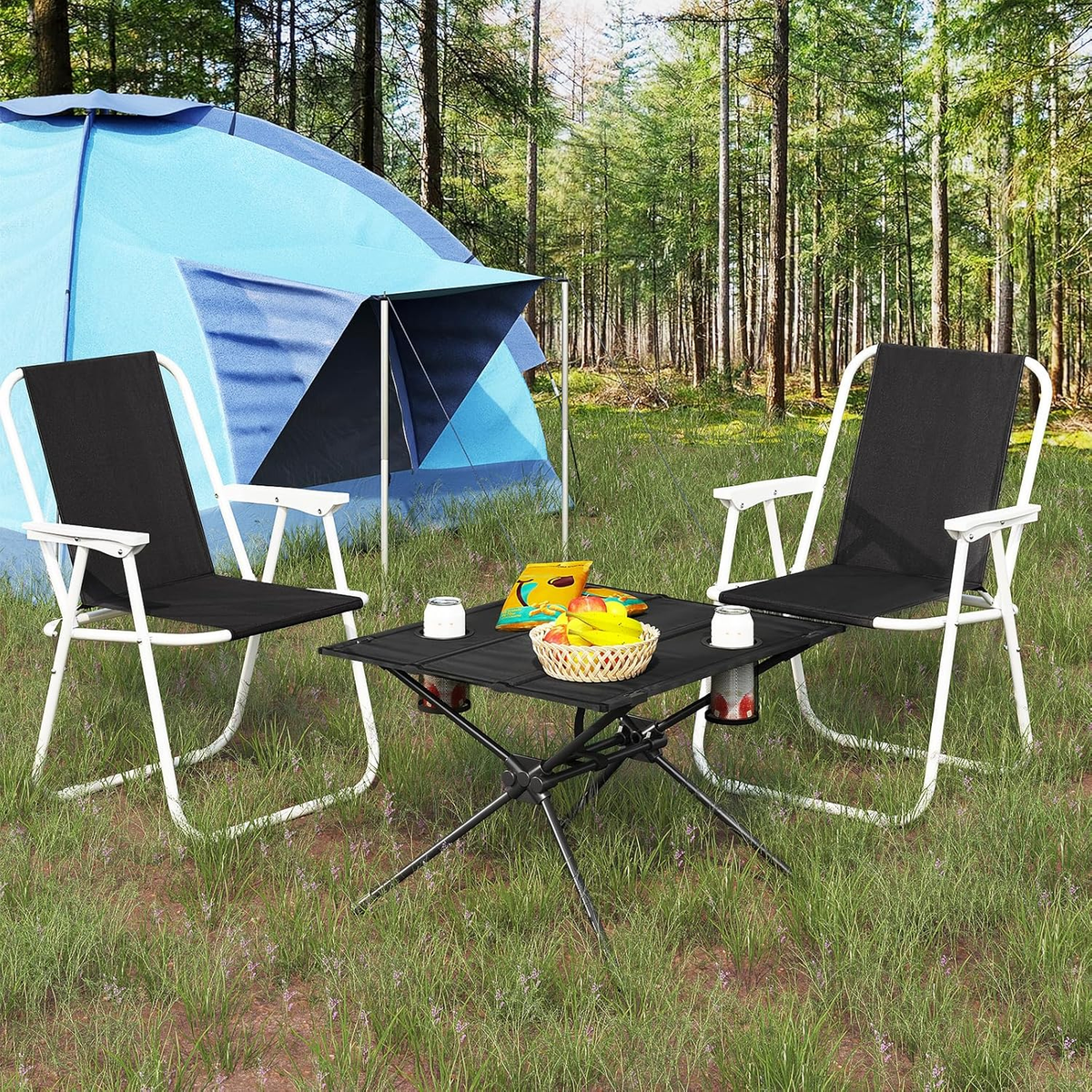 WOLTU Table de camping portable, table pliante ultralégère avec 2 porte-gobelets, table de pique-nique pliante avec sac de rangement, pour le camping, les pique-niques