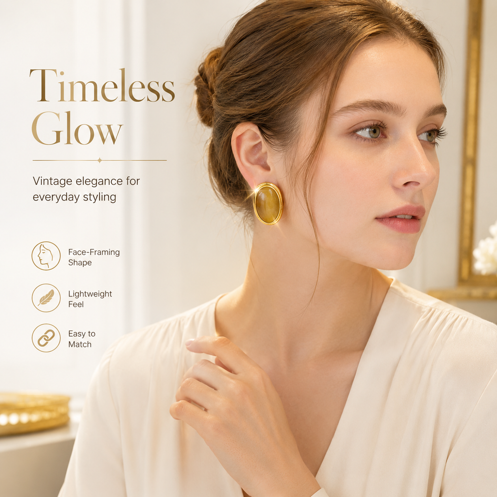 Boucles d'oreilles VoxorAI style européen et américain, pierres œil-de-chat géométriques marron, clous d'oreilles, accessoires d'oreilles, toutes saisons