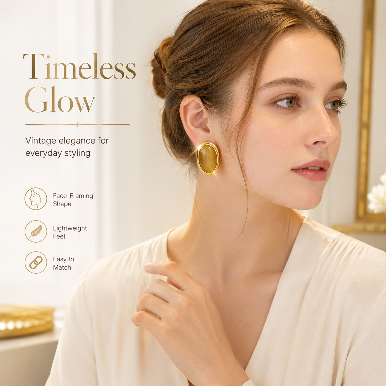 Boucles d'oreilles VoxorAI style européen et américain, pierres œil-de-chat géométriques marron, clous d'oreilles, accessoires d'oreilles, toutes saisons