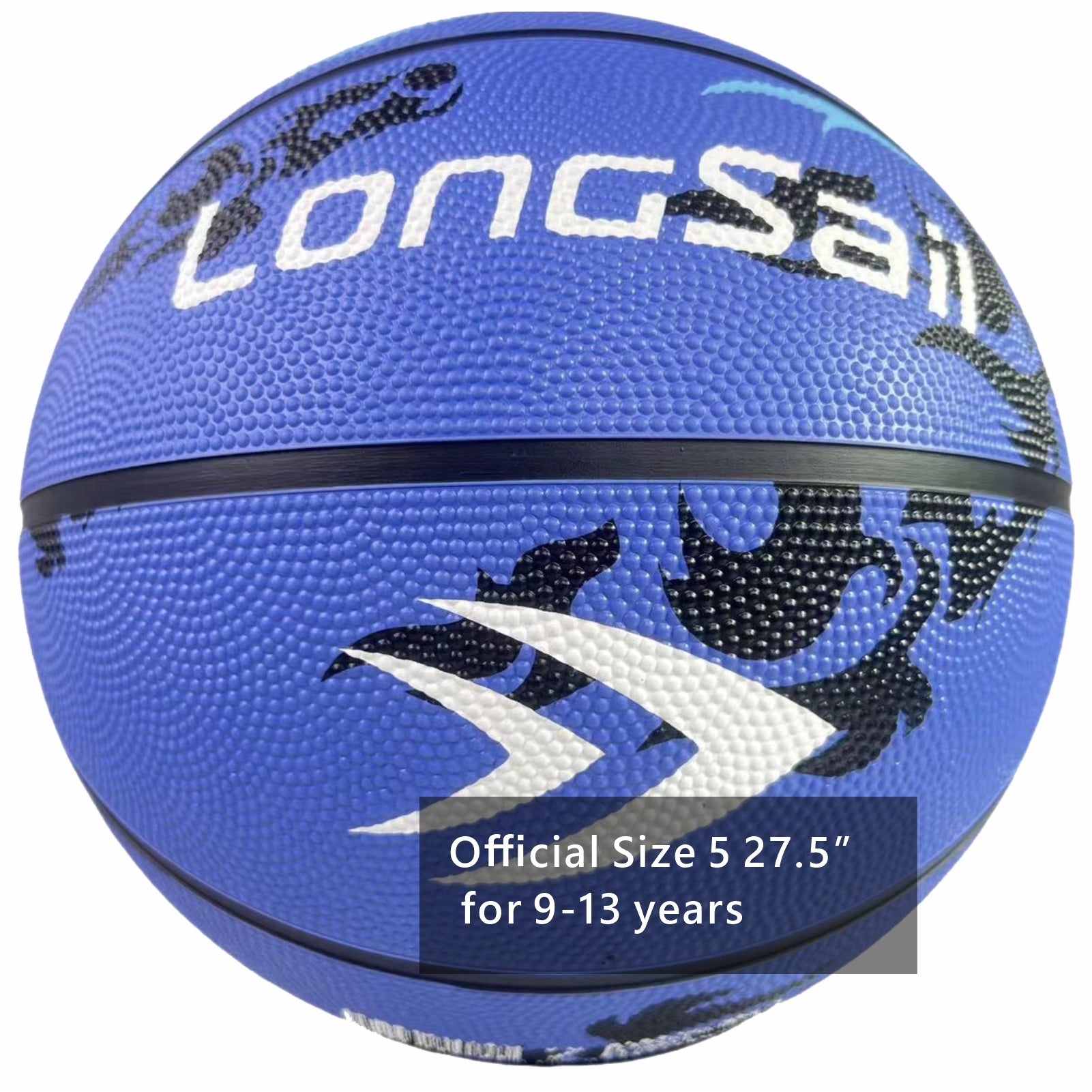 LONGSAIL Ballon de basket en caoutchouc de haute qualité 27,5 po Taille 5 Bleu ciel/Motif noir/Motif bleu clair