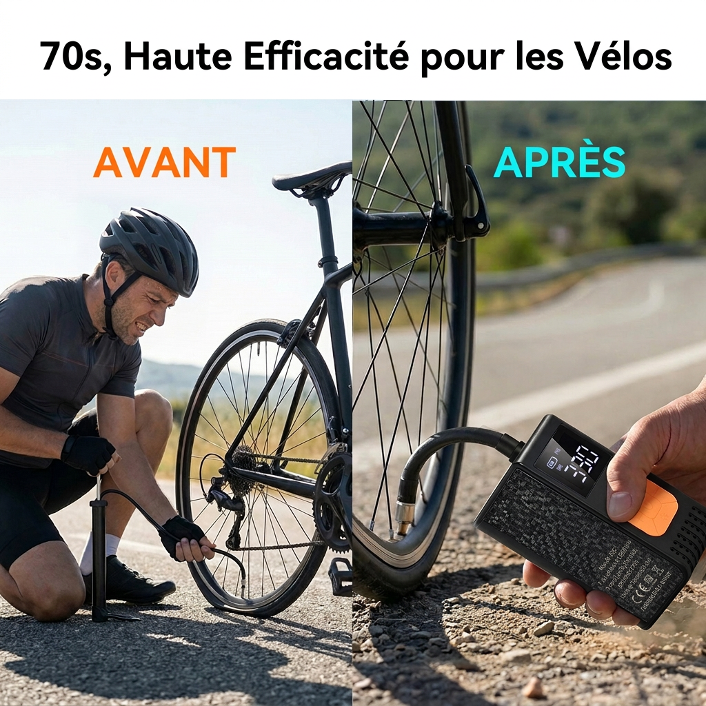 Porbi Pompe à Air Portable (1600 mAh, Modèle Q32) – Noir ; dispose de trois modes de gonflage pour motos, vélos et ballons de sport.