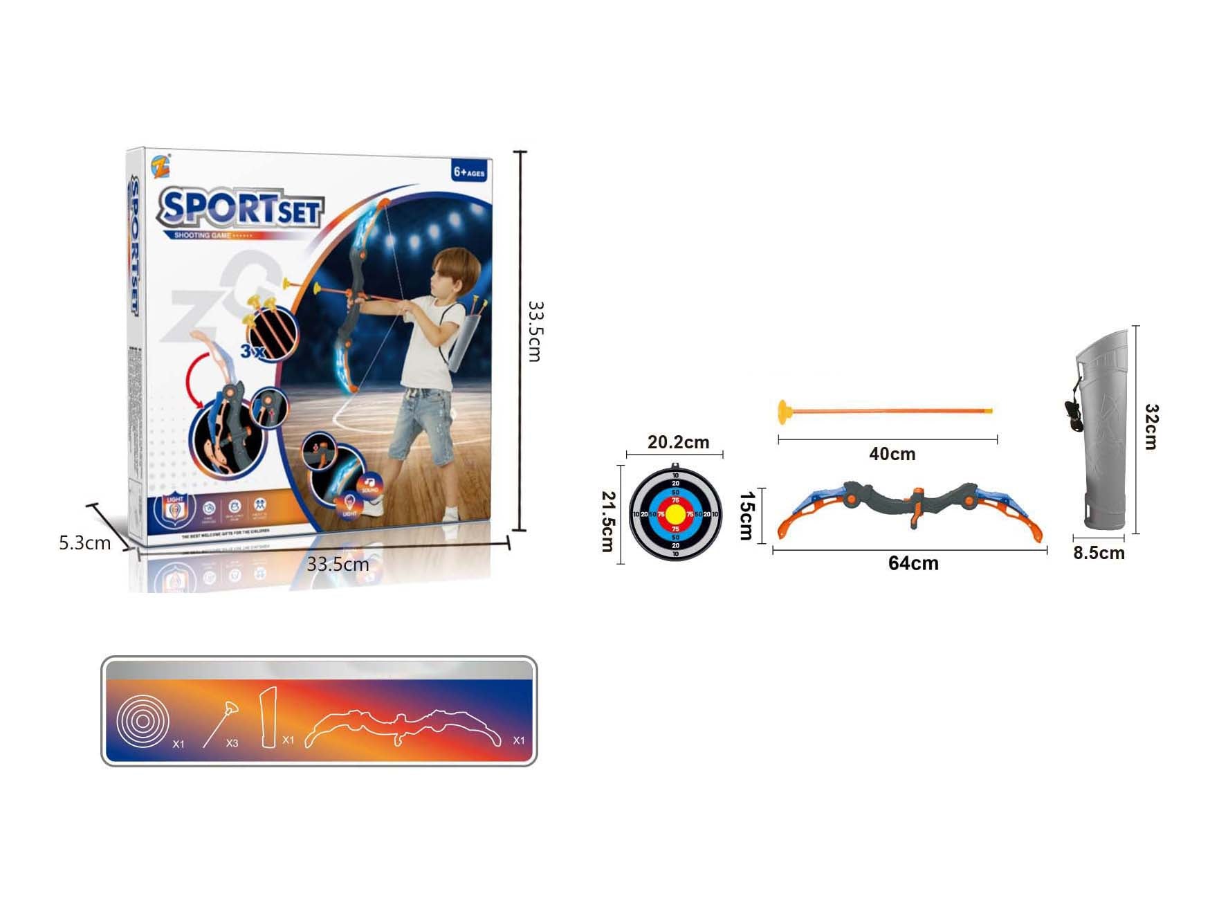 Set d'arc et flèches de tir à l'arc sonore et lumineux pour garçon, Kit jouet en ABS + PP avec musique pour entraînement au tir sur cible