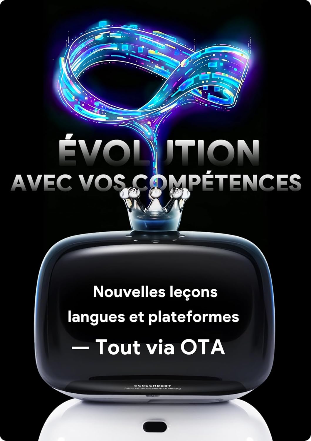 SenseRobot Adversaire intelligent pour jeu d’échecs – Robot d’échecs IA avec bras robotisé, 25 niveaux de difficulté IA, Plus de 1200 problèmes d’entraînement, Entraînement aux finales, Relecture de parties classiques, Guidage vocal, Intégration Lich