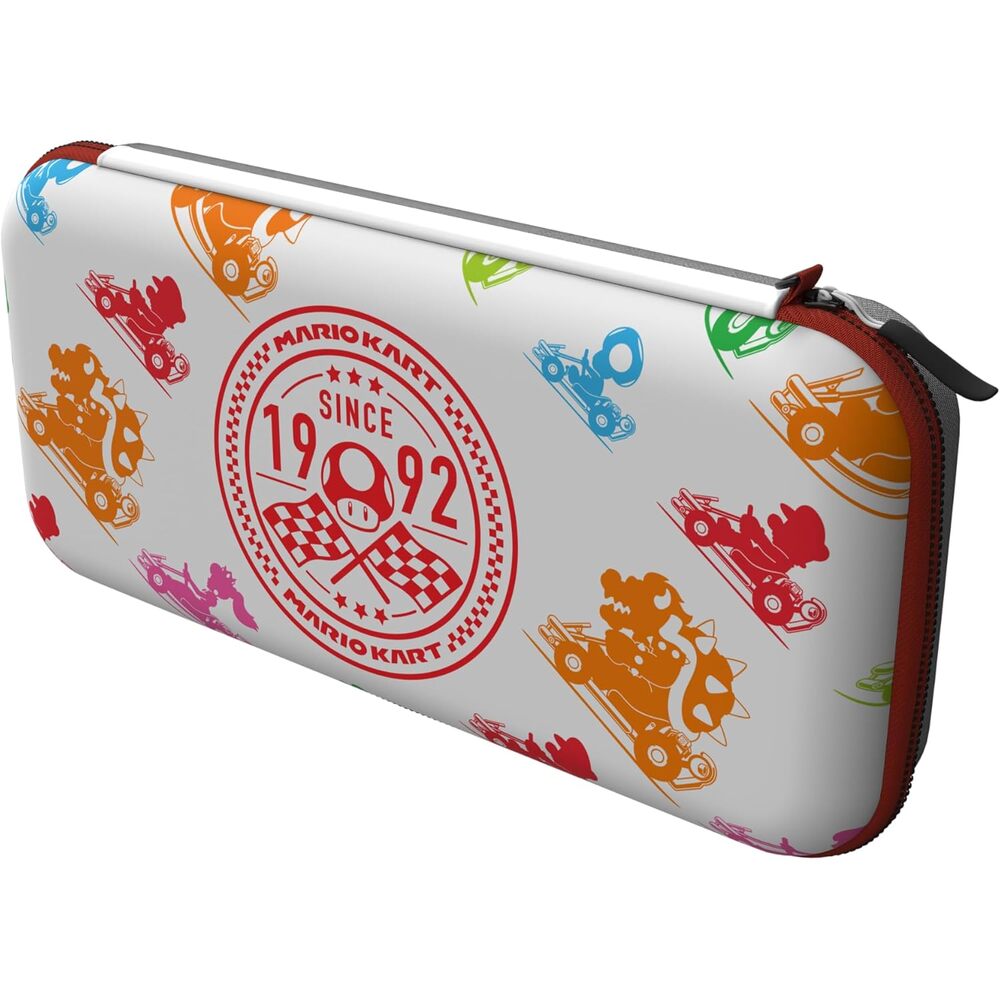 PDP Étui de Transport Rigide Travel Case Nintendo Switch, Switch Lite et Switch OLED - Dragonne Nylon - Support Intégré - Sangle de Levage - Licence Officielle - Motif Mario Kart Racers - Blanc
