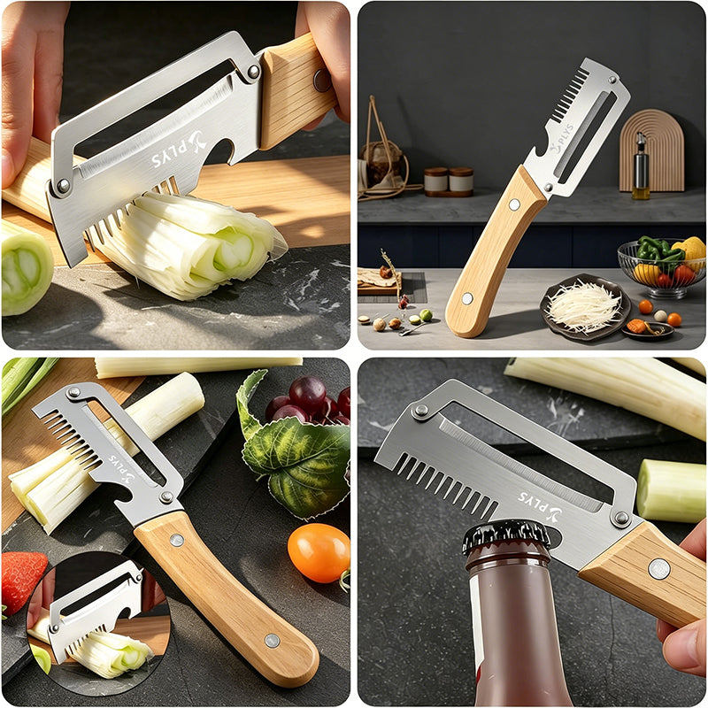Éplucheur multifonction avec manche en bois, outil de cuisine pour éplucher et râper les fruits et légumes, ensemble familial, 2 pièces