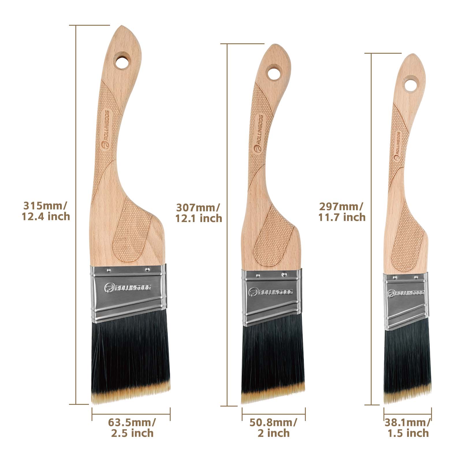ROLLINGDOG Set de pinceaux de peinture Doberman 5 pièces, kit professionnel de pinceaux en fil de polyester, pour peinture intérieure et extérieure (murs et plafonds)