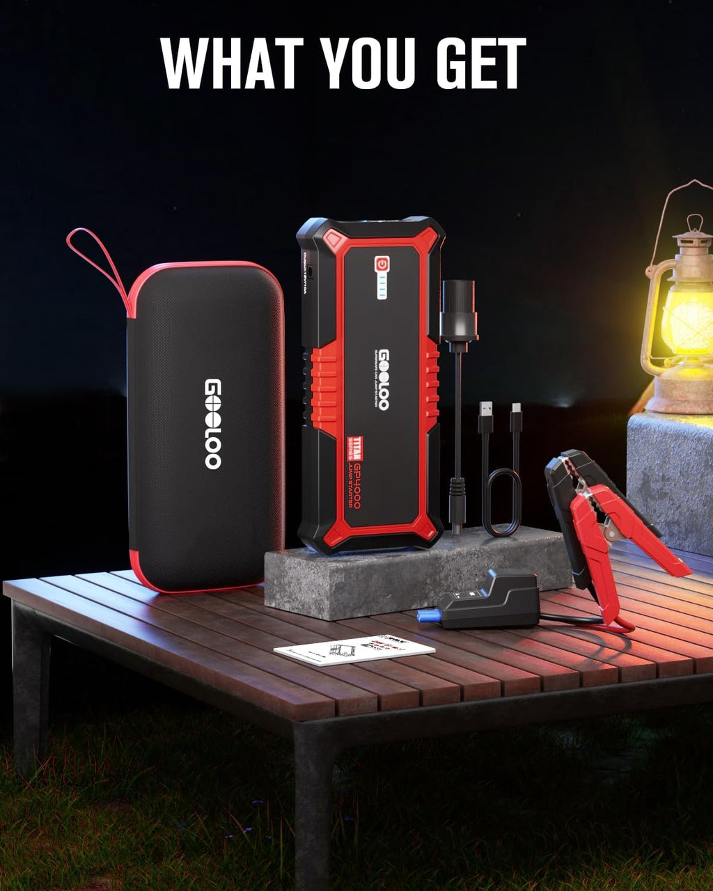 Démarreur de voiture GOOLOO GP4000 avec batterie externe, démarreur de secours de voiture 4000 A 12 V (tous les moteurs à essence et jusqu'à 10 L de diesel), démarreur de secours avec batterie externe extrêmement sûr avec LED, boosteur de batterie de