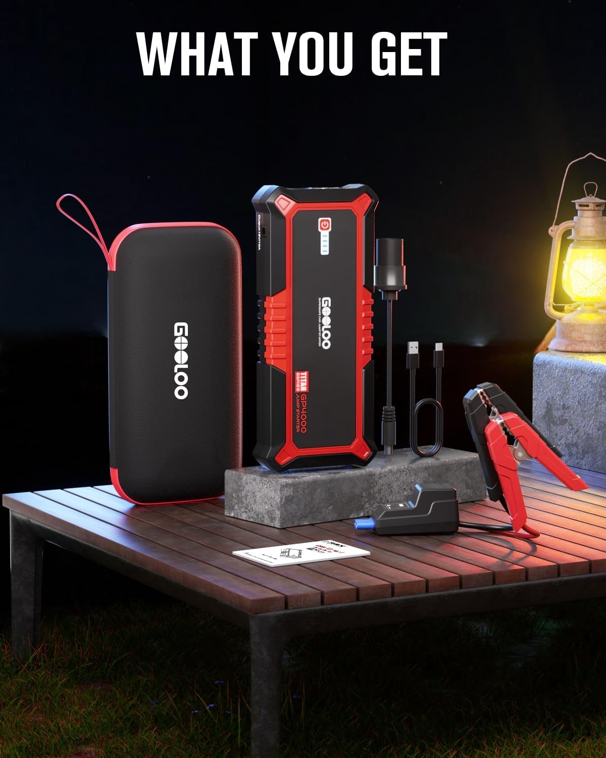 Démarreur de voiture GOOLOO GP4000 avec batterie externe, démarreur de secours de voiture 4000 A 12 V (tous les moteurs à essence et jusqu'à 10 L de diesel), démarreur de secours avec batterie externe extrêmement sûr avec LED, boosteur de batterie de