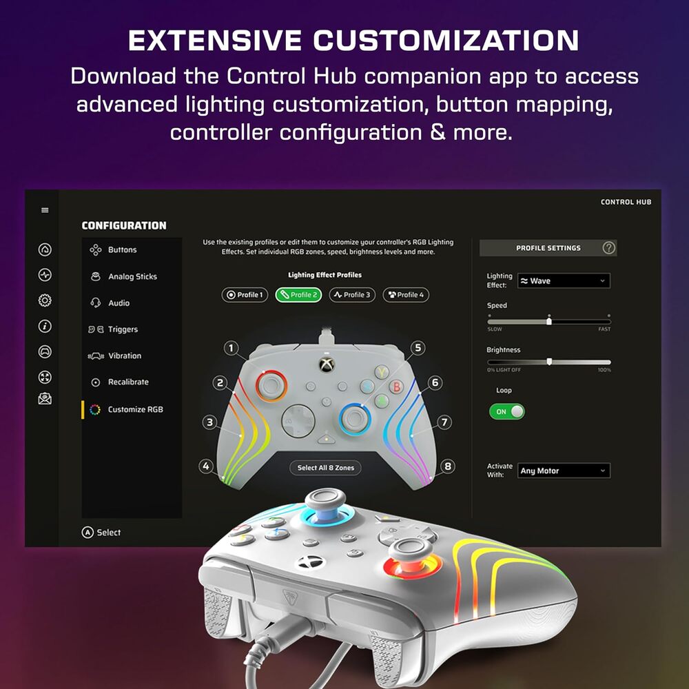 Turtle Beach Afterglow Wave Manette filaire Câble USB Éclairage RVB - Gâchettes à effet Hall & Boutons programmables - Xbox Series X|S, PC (Licence officielle Microsoft) - Gris