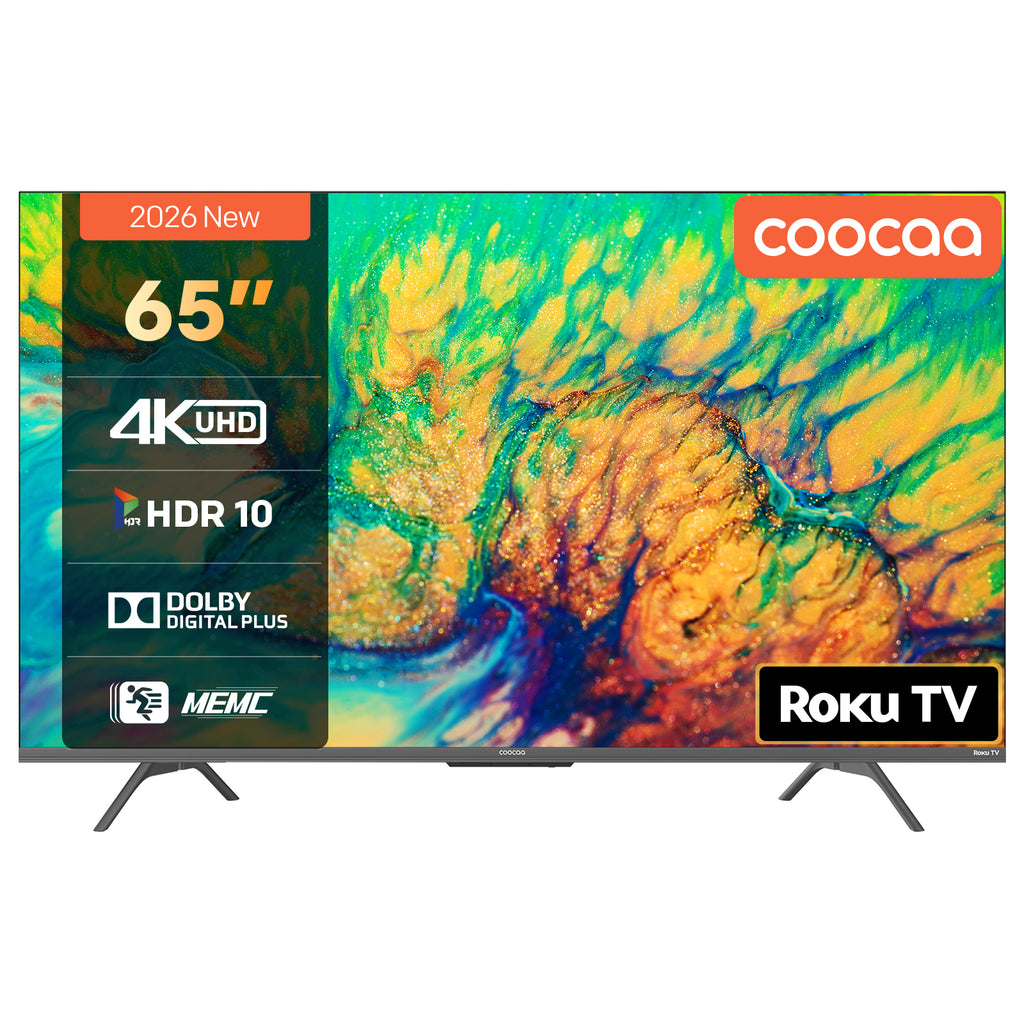 Coocaa Smart TV 65 pouces UHD Roku TV, HDR10, EyeCare Premium (faible lumière bleue), triple tuner, streaming fluide