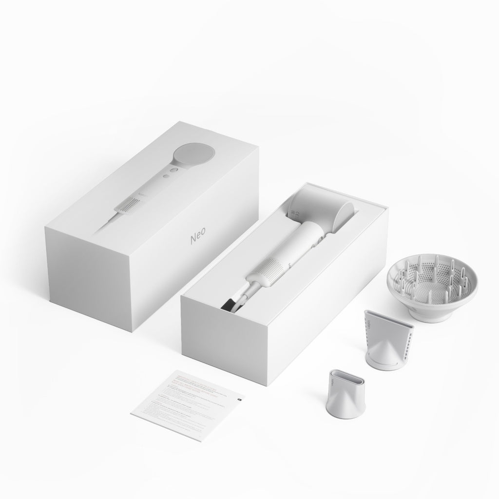Laifen Neo Sèche-Cheveux Ionique Ultra-Rapide – Moteur 110 000 tr/min, Flux d'Air 22 m/s, 200 M Ions Négatifs, Léger 390 g, Contrôle Adaptatif de la Température, 3 Embouts Blanc