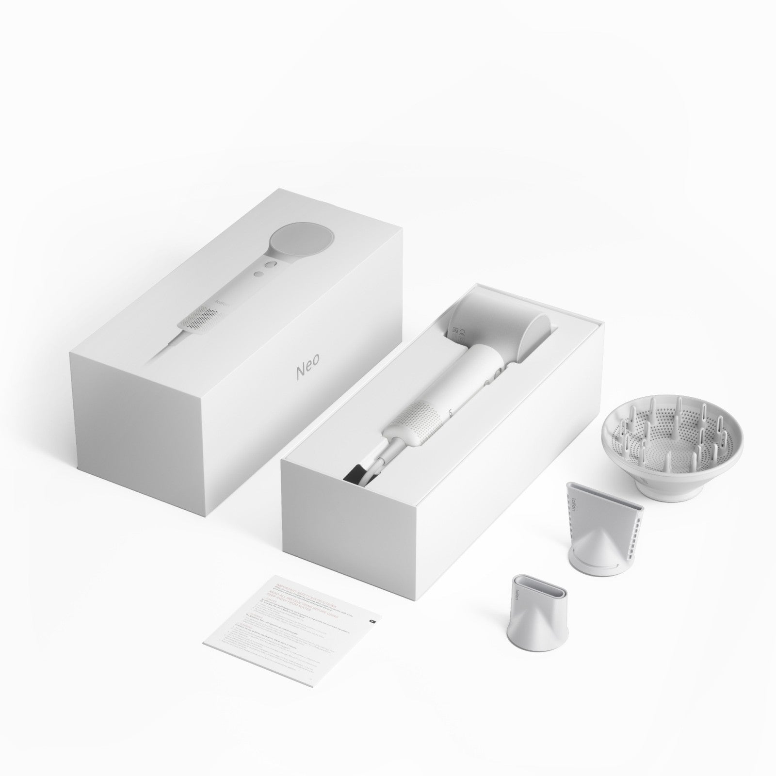 Laifen Neo Sèche-Cheveux Ionique Ultra-Rapide – Moteur 110 000 tr/min, Flux d'Air 22 m/s, 200 M Ions Négatifs, Léger 390 g, Contrôle Adaptatif de la Température, 3 Embouts Blanc
