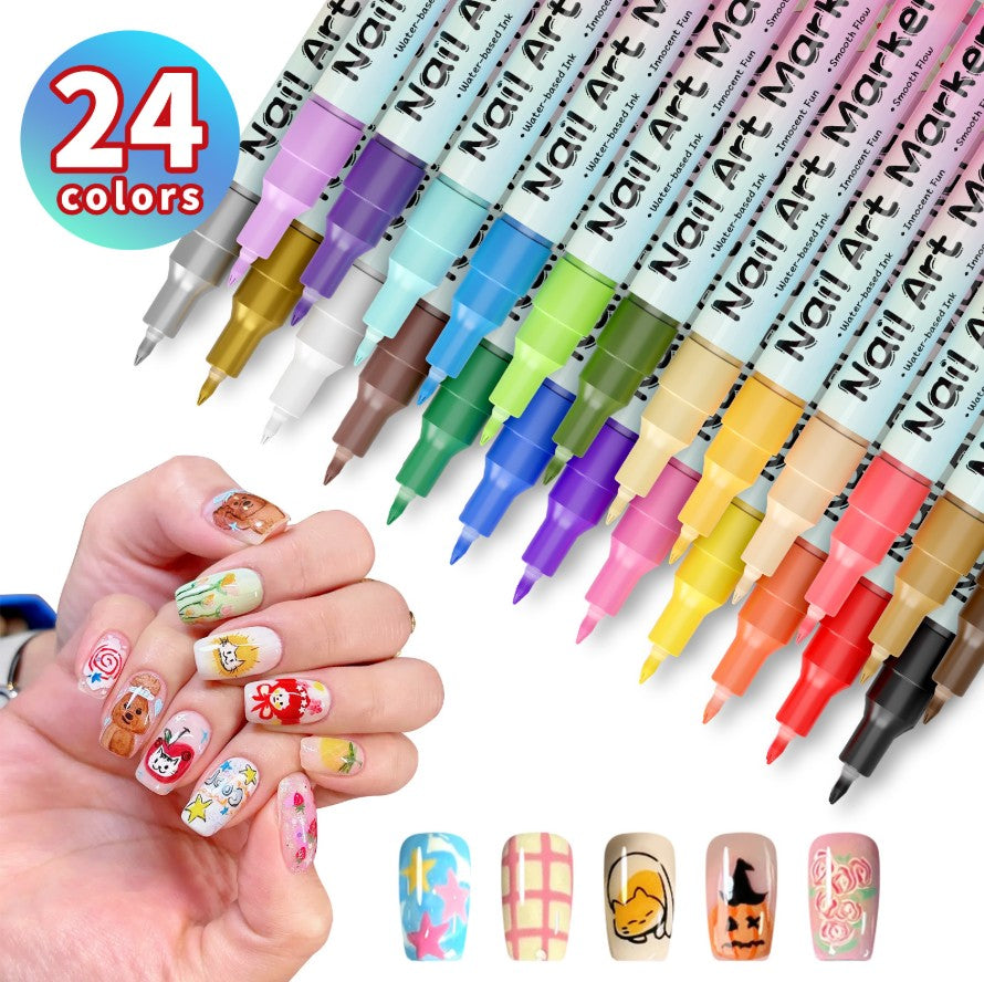 Stylos de décoration des ongles 24 couleurs, Ensemble de stylos de vernis à ongles 3D 0,5 mm, Outils de pointillage, Stylos de peinture acrylique