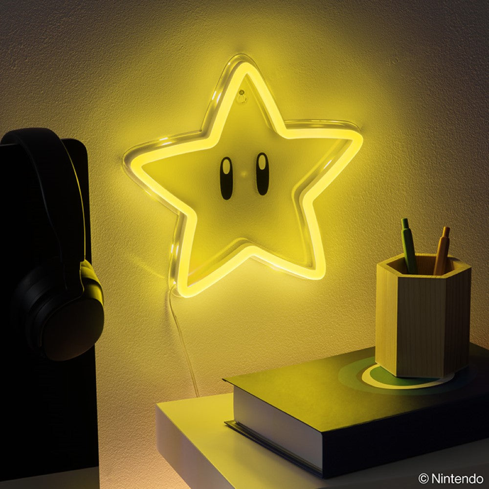 Super Mario Lampe Néon LED Super Star - Fixation murale - Sous licence officielle - 25 cm - Alimentation USB
