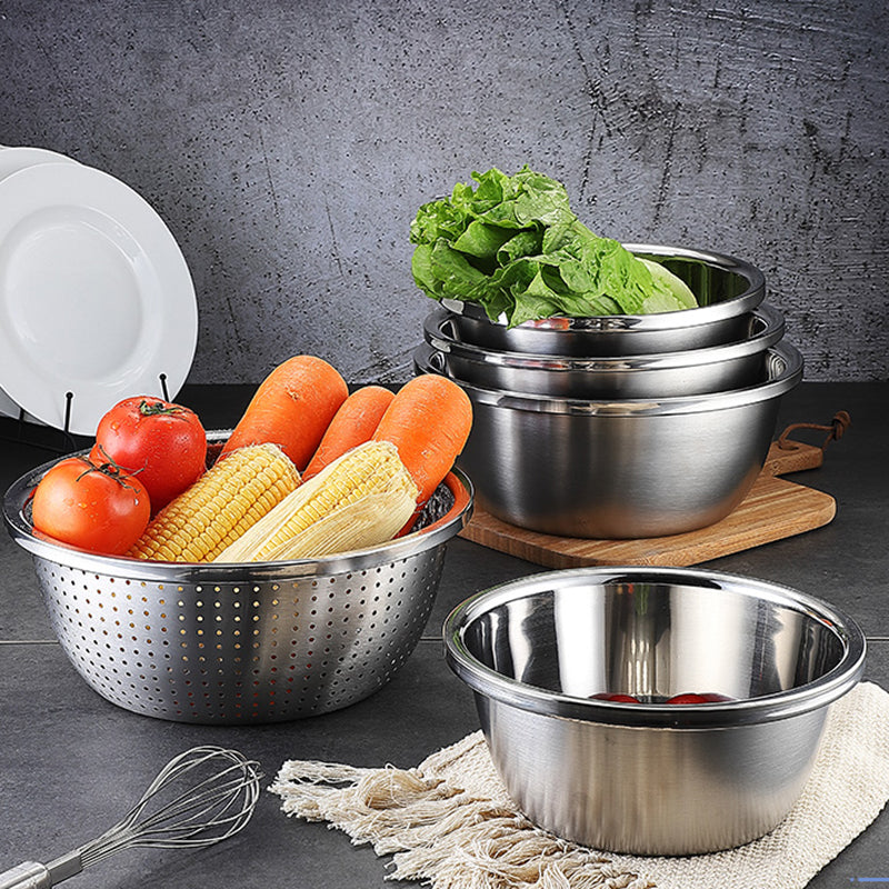 Maxcook Lot de 5 bols en acier inoxydable 304 avec égouttoir - bols épaiscis pour légumes et assaisonnements - 30 cm (MCWA797)