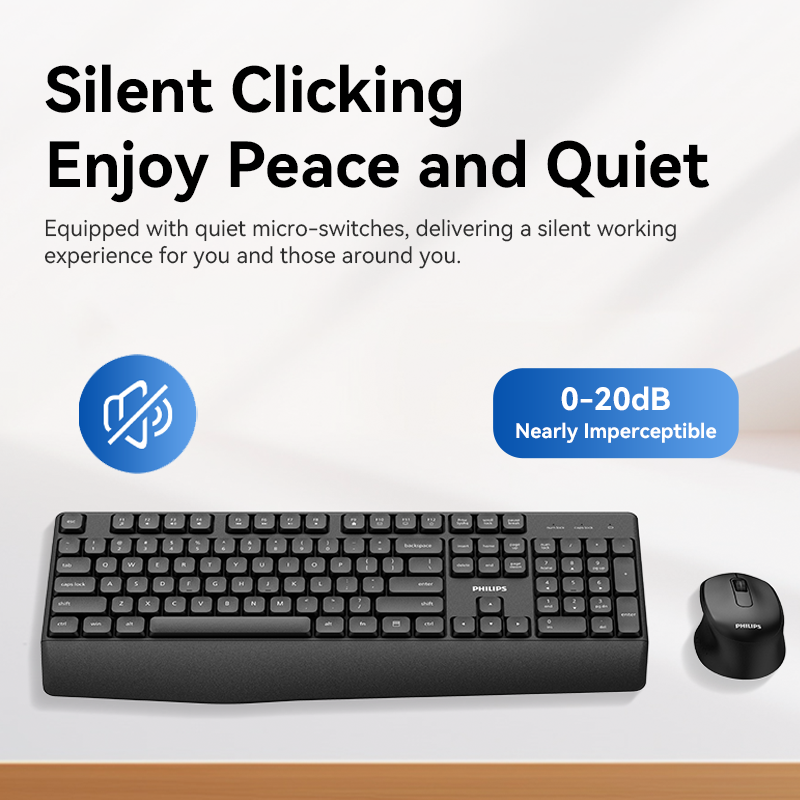 PHILIPS Pack clavier et souris sans fil, Série 3000, SPT6348B/19, Version française, Noir