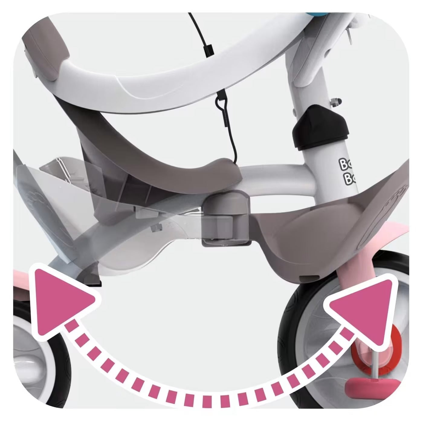 Smoby - Tricycle Baby Balade Plus Rose - Vélo Evolutif Enfant Dès 10 Mois - Roues Silencieuses - Frein de Parking - Fabrication Espagnole