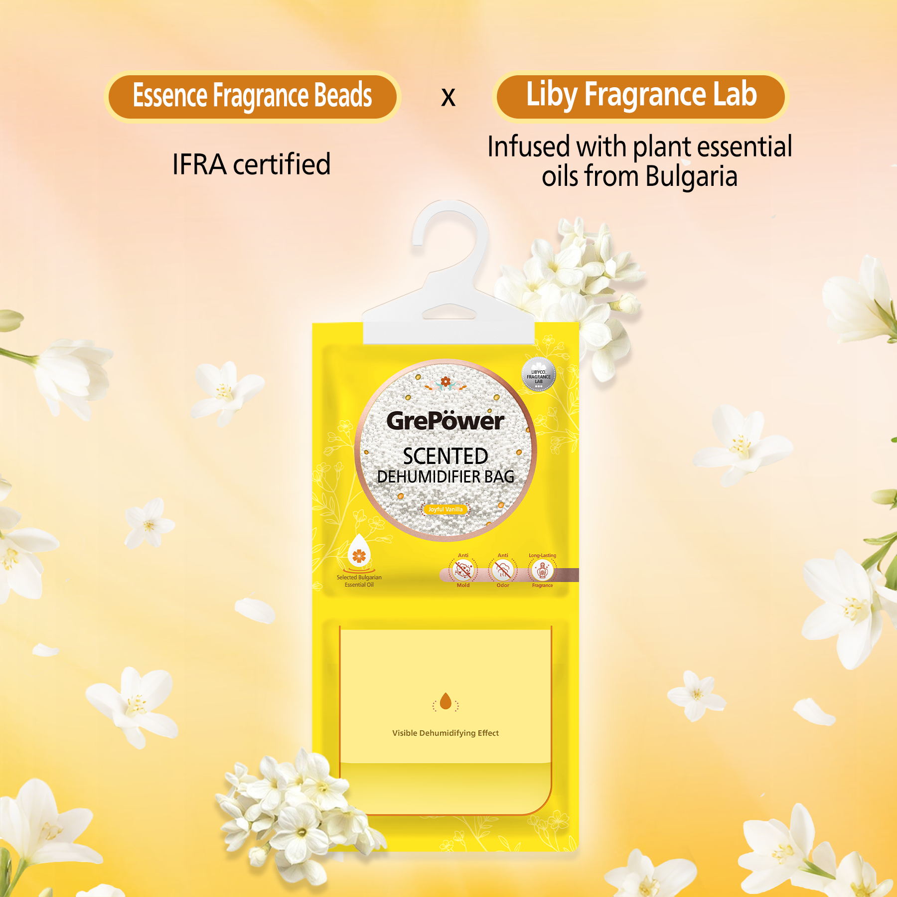 GrePower Saches déshumidifiants à suspendre (parfum vanille), lot de 10, empêchent efficacement l'humidité et la condensation, pour placards, maison, cuisine, garage, chambre