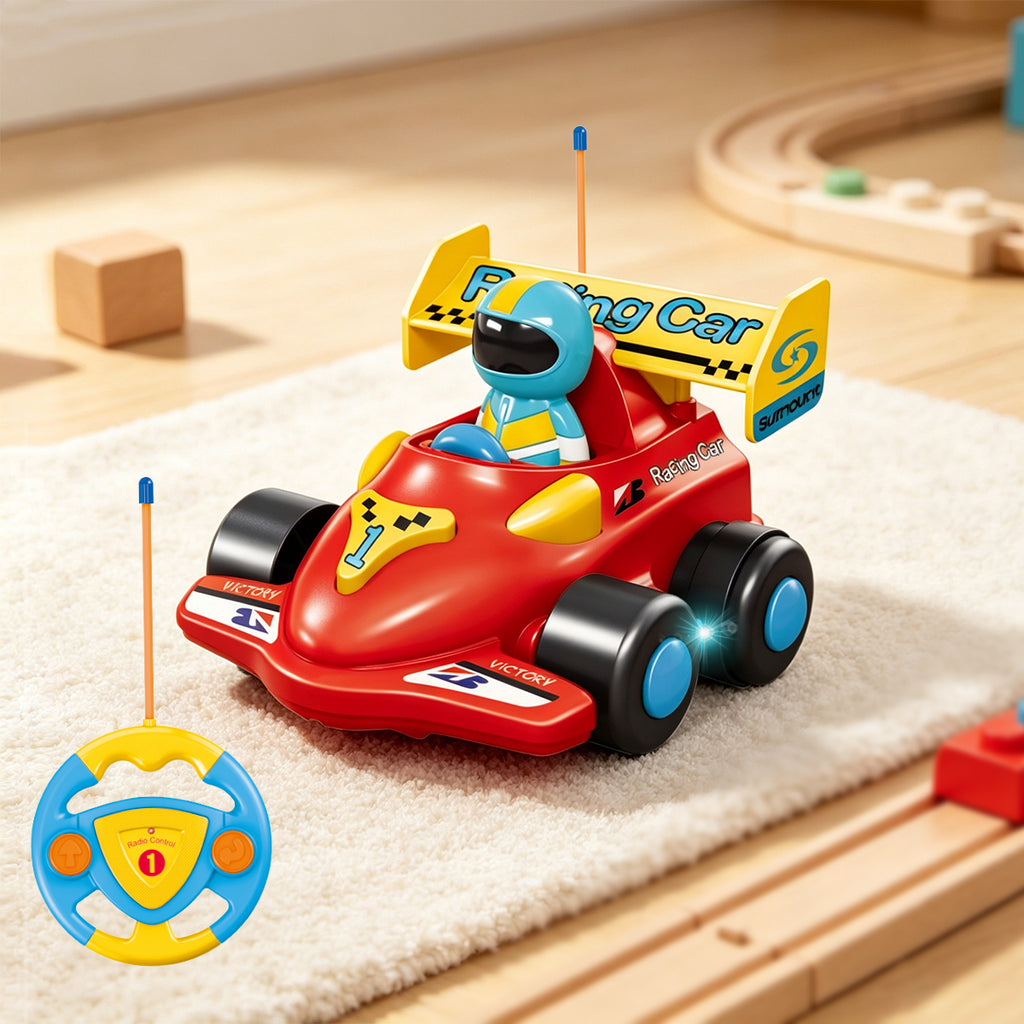 Jouet Voiture de Course RC pour Tout-petits, Voiture de Course de Formule en Plastique Sûre avec Télécommande et Contrôleur de Volant, Jouet Véhicule RC Facile à Utiliser pour Cadeau de Garçons Jeunes Enfants