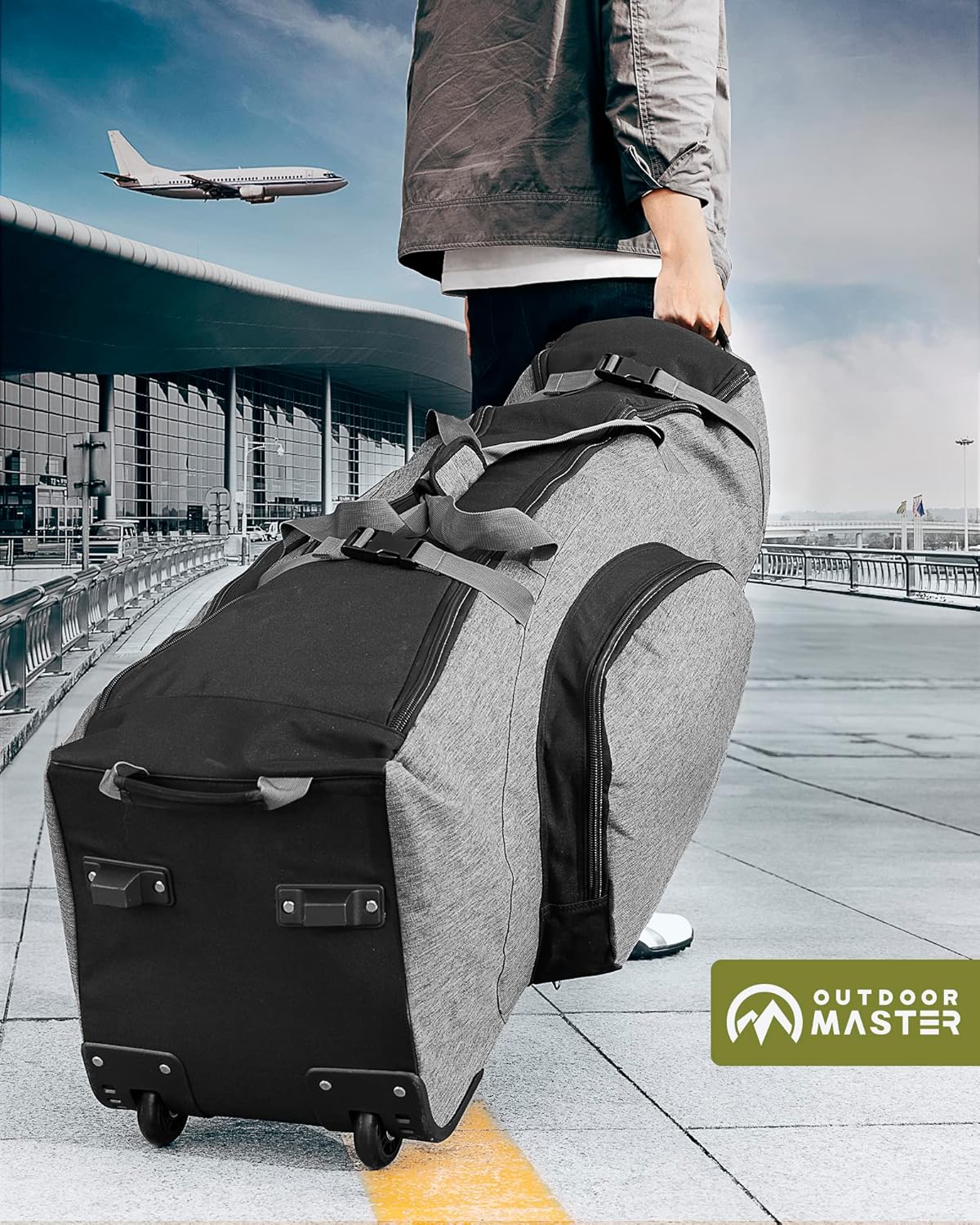OutdoorMaster Mallette de transport pour clubs de golf à roulettes, renforcée, gris