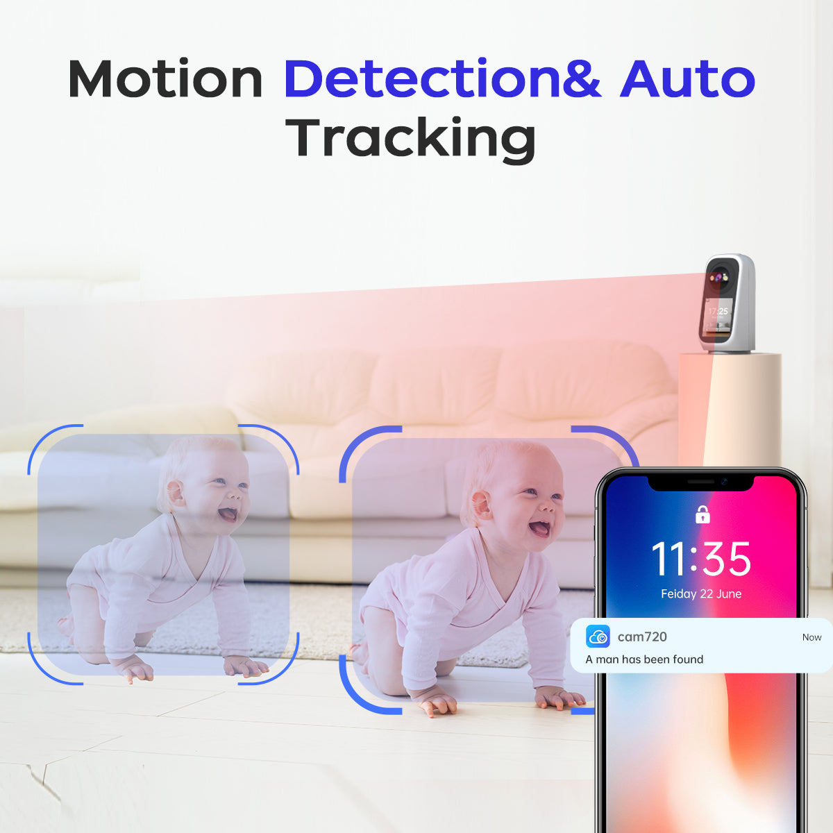 JOOAN Caméra de surveillance intérieure 5G Wi‑Fi avec écran 2K, PTZ 360°, caméra IP pour la maison, pour bébé et personnes âgées, carte SD, stockage en nuage, détection de mouvement