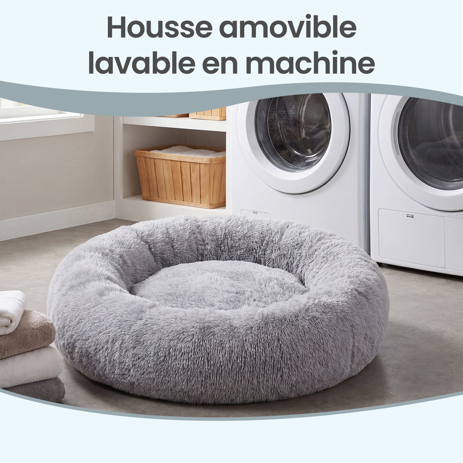 JOYFURNOS Tapis moelleux pour cage de chien avec housse amovible et lavable, gris, 120 x 20 cm, peluche longue, garnissage en coton PP