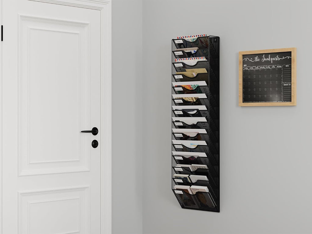 Senhoglb Porte-documents mural en maille A4 à 14 compartiments - Noir