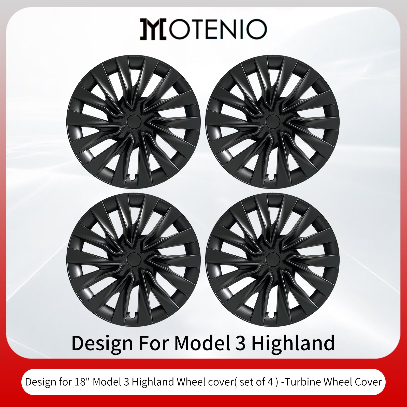 MOTENIO 4 pièces Enjoliveurs de roue premium pour Tesla Model 3 Highland (2023-2026) 18 po Enjoliveurs durables Noir mat Style turbine Couverture intégrale Protections de roue