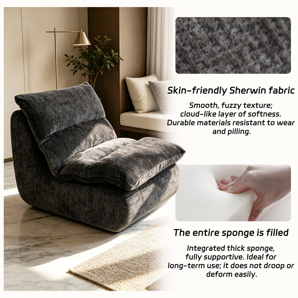 Un fauteuil à mémoire de forme haute densité, chaise de salon confortable en velours chenille, chaise de lecture détendue, pour salon, chambre, salle de jeux, noir