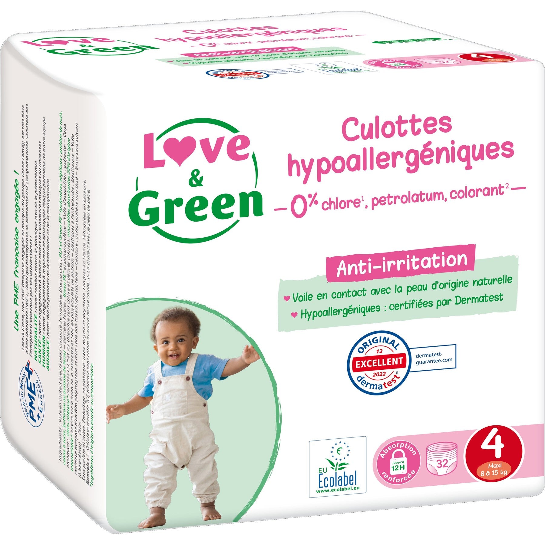 LOVE & GREEN Couches-Culottes Taille 4 8-15kg Hypoallergénique x 32