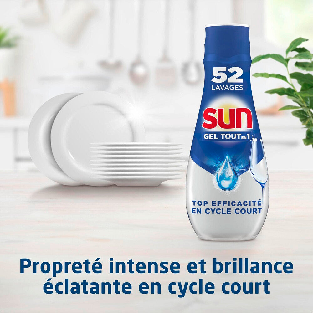 Sun Expert Plus Gel Lave-Vaisselle Tout-en-1, Anti-Calcaire et Dégraissant avec Fonctions d'Adjuvant de Rinçage et de Sel, 2 x 900 ml (= 1,8 L)