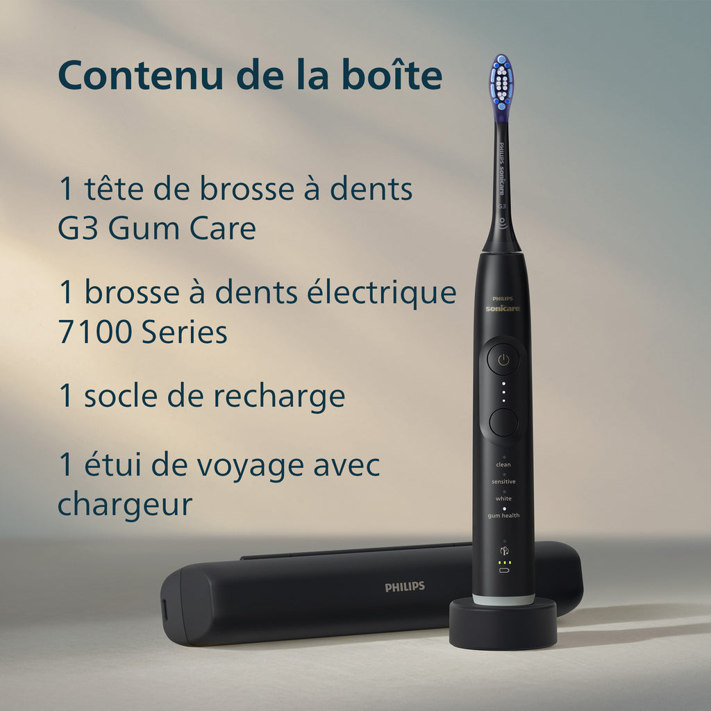 Philips Sonicare Series 7100 HX7421/01 Brosse à dents électrique avec application, capteur de pression, 4 modes de brossage, 3 niveaux d'intensité, coffret voyage USB - Noir
