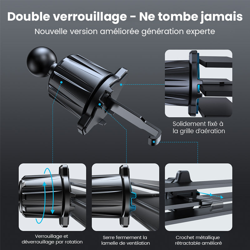 Support de téléphone de voiture magnétique A2C, clip de ventilation, aimant N52 magnétique puissant, double verrouillage stable, rotation à 360°, support de téléphone universel, M10M-AV6S