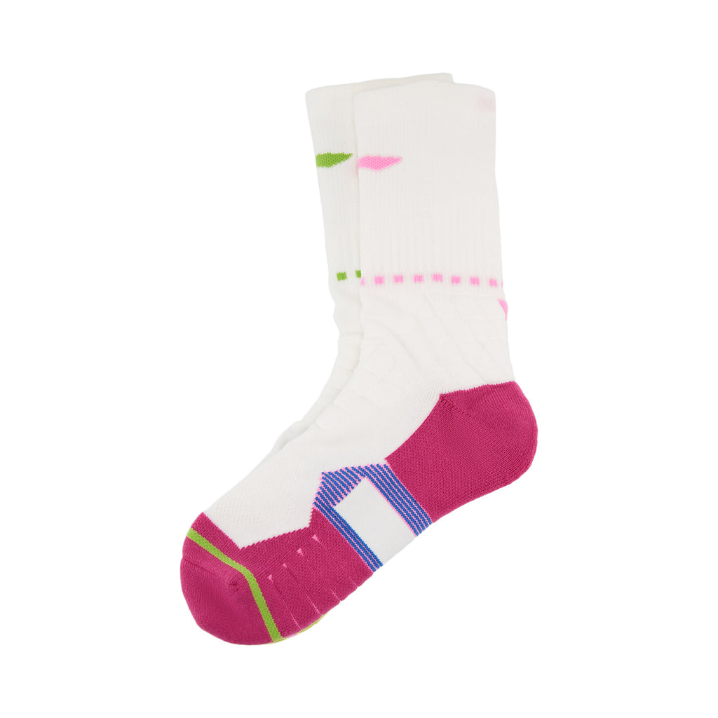 LI-NING Chaussettes mi-longues de basket-ball résistantes, confortables et respirantes blanc/rose vif/vert prairie fluo XL