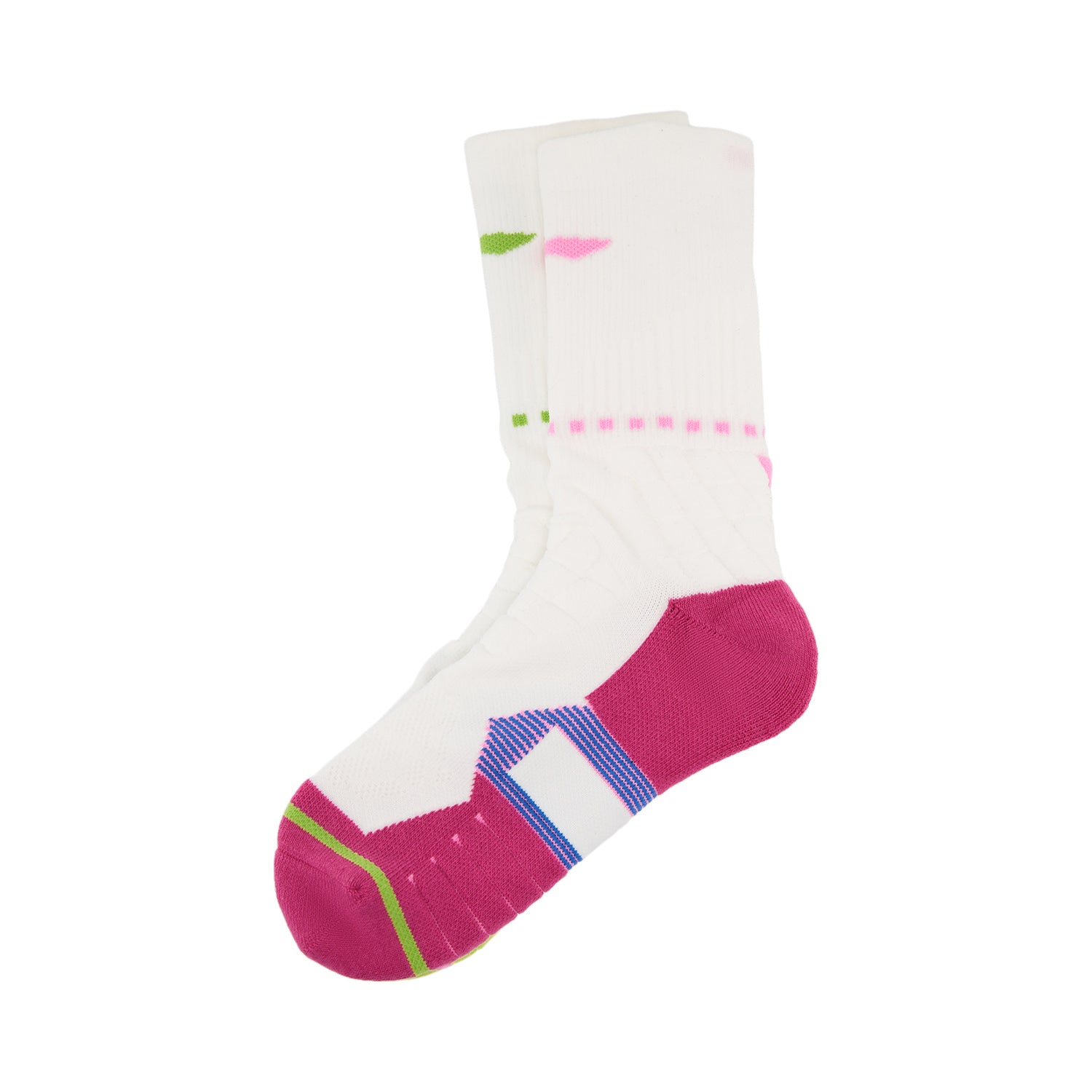 LI-NING Chaussettes mi-longues de basket-ball résistantes, confortables et respirantes blanc/rose vif/vert prairie fluo XL
