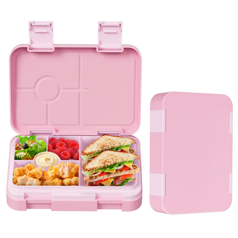 Boîte à lunch bento 5 compartiments Meoky avec double verrou - Rose