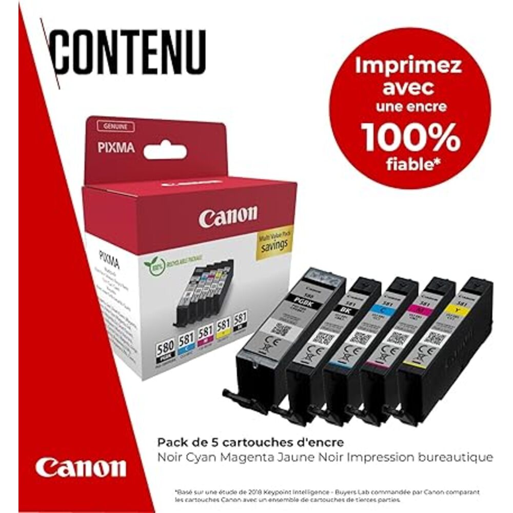 CANON 2078C008 Lot de 5 cartouches d'encre 2 x noir + cyan, magenta, jaune