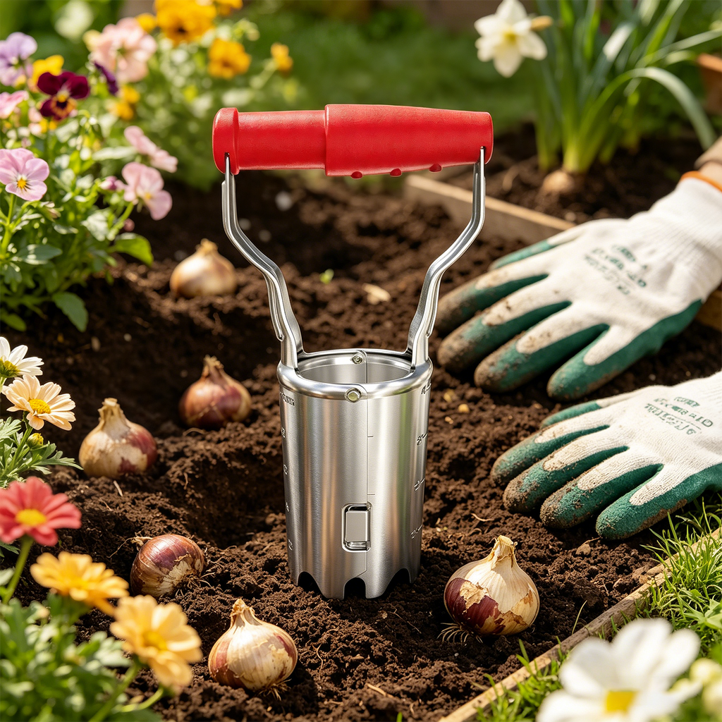 FLORA GUARD Plantoir à bulbes avec repère de profondeur - Transplantoir à bulbes idéal pour planter Rouge