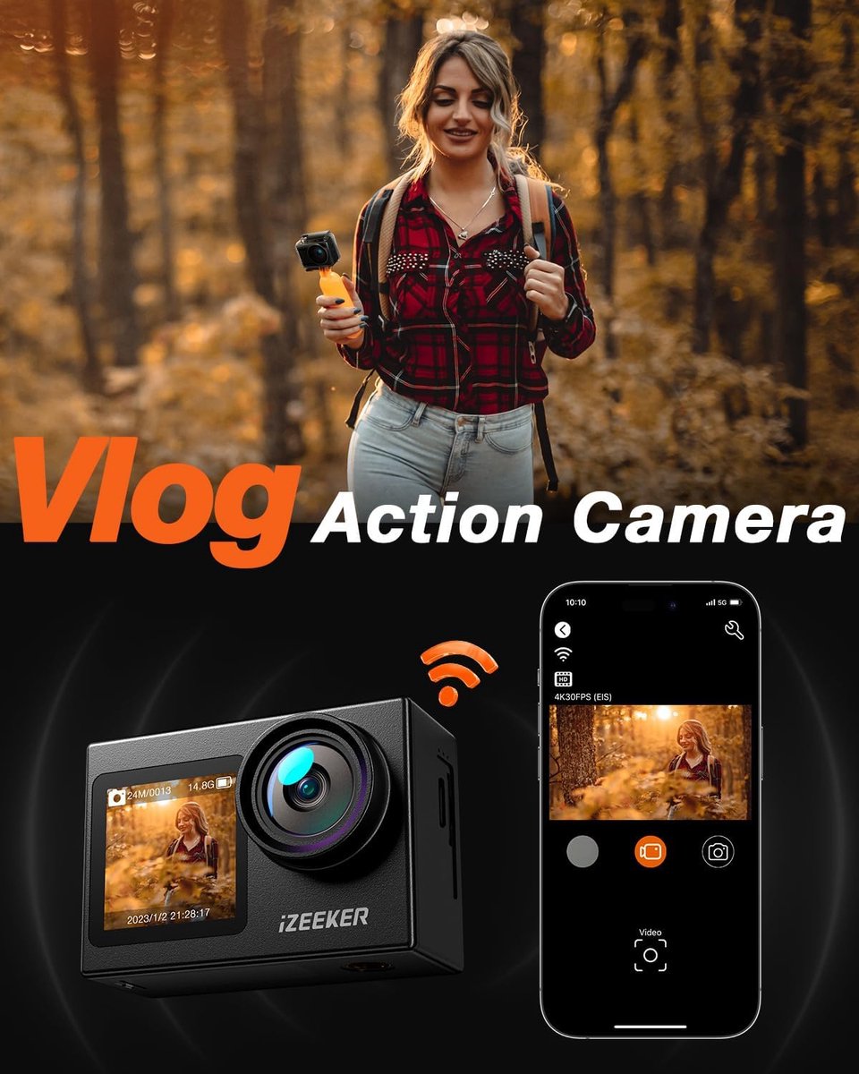 iZEEKER iA200 Caméra d'action 4K 30 fps 20 MP 40 m étanche