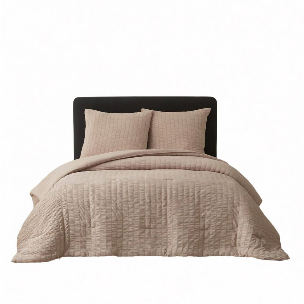 Meeallhome Ensemble de couette en seersucker texturé Kaki 200 x 220 cm/80 x 80 cm x 2