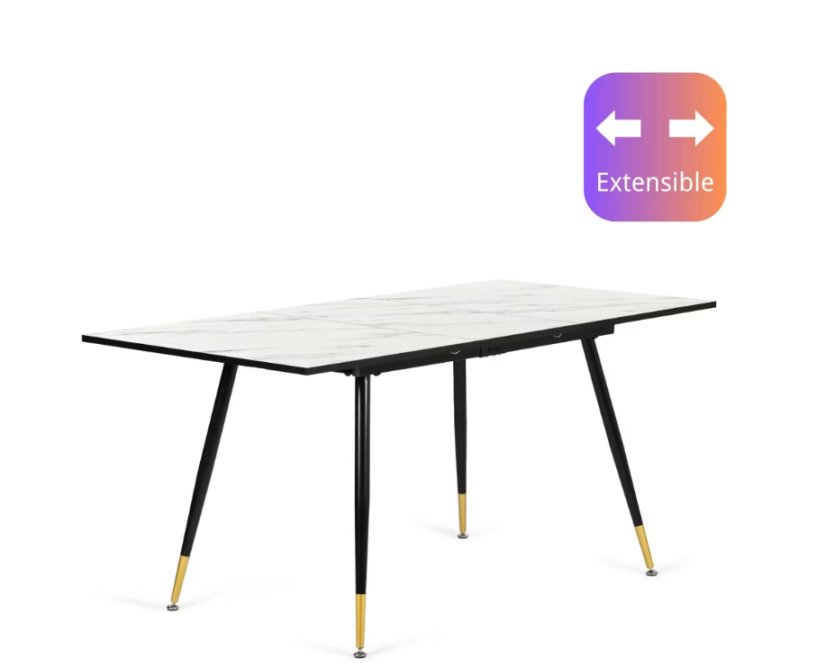 Table à Manger Extensible Urban Meuble en Motif Marbre Blanc 120-160x80x75cm