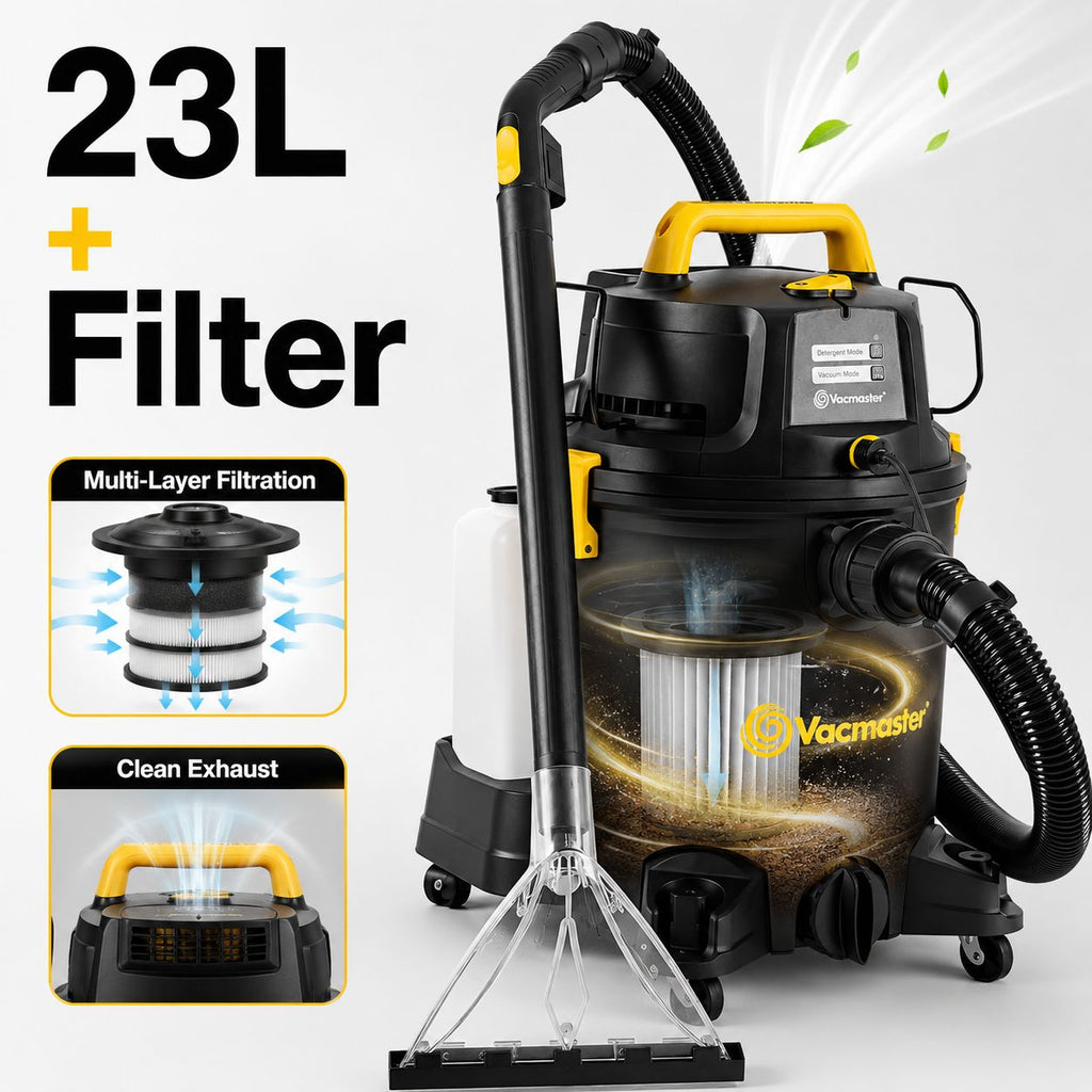 Vacmaster VK1323PFR Nettoyeur eau et poussière 1300 W, 23 L - 3-en-1 : aspire, lave et sèche tapis, canapés, tissus d’ameublement et intérieurs de voiture