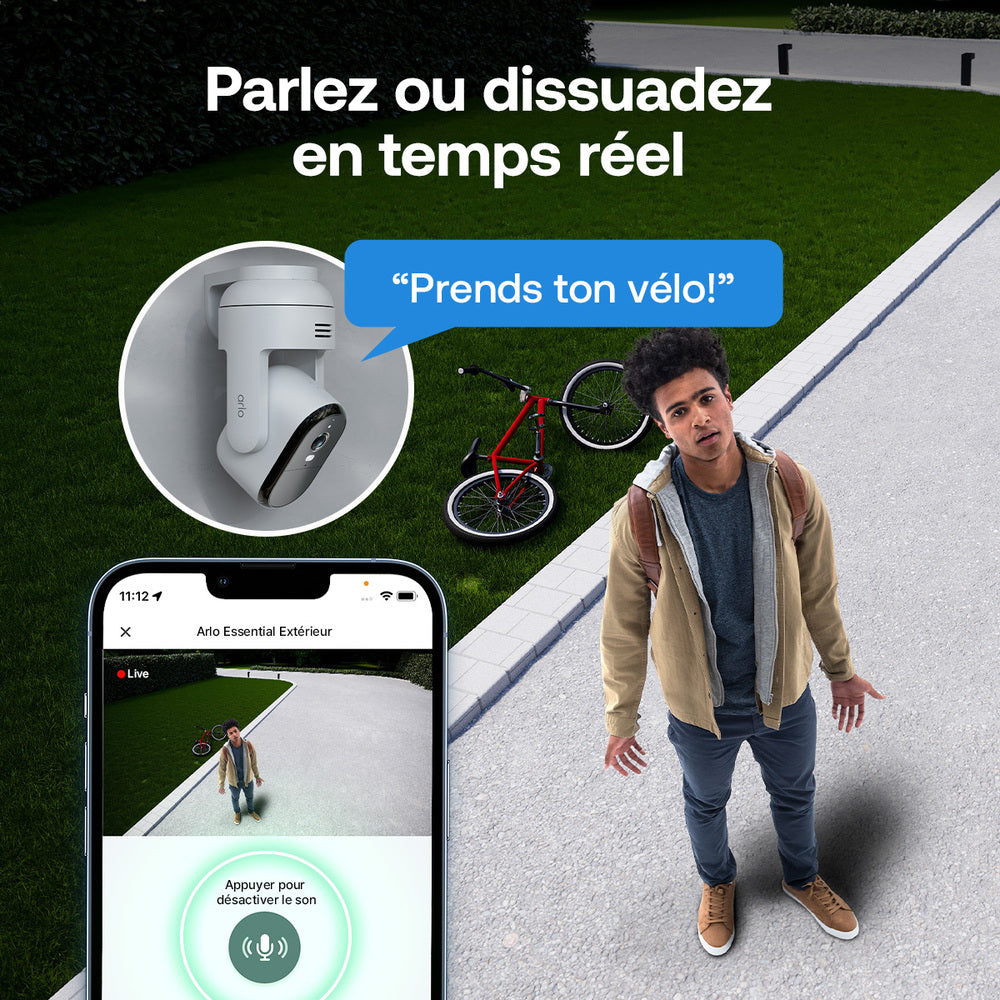 Arlo VMC3283-100PES Caméra de sécurité extérieure filaire Essential 3 2K PTZ WiFi, Kit de 2 caméras Blanc