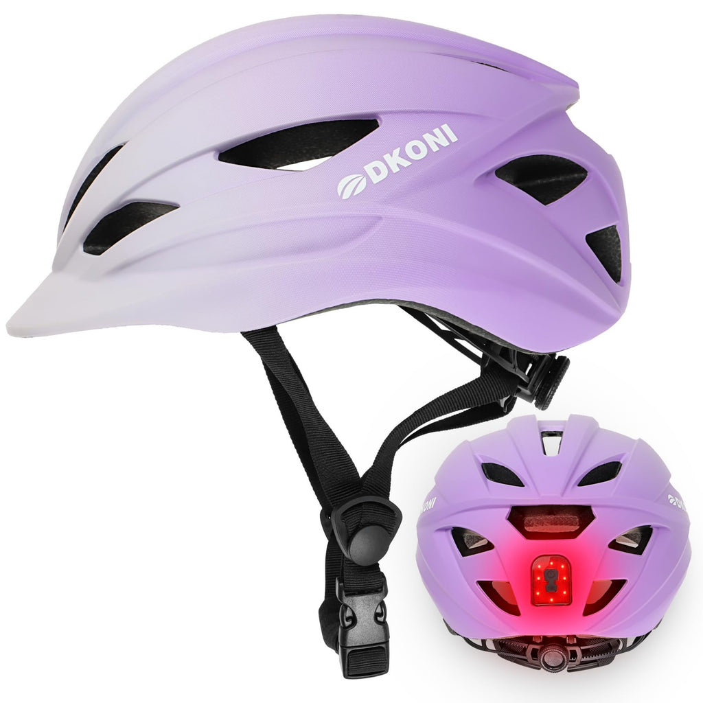 DKONI HS-086 Casque de vélo adulte avec lampe - Gris-Rose - Taille M (55-58 cm)